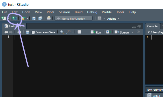 rstudio new project button