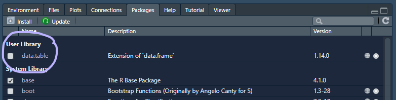 rstudio packages pane